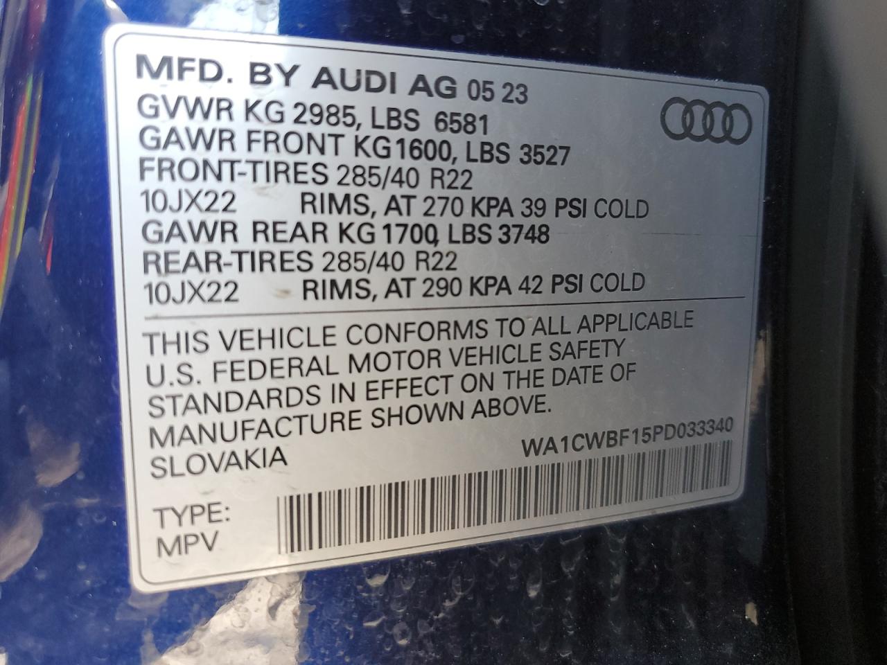 2023 Audi SQ8 VIN WA1CWBF15PD033340 Copart auction photo, front end damage thumbnail 15