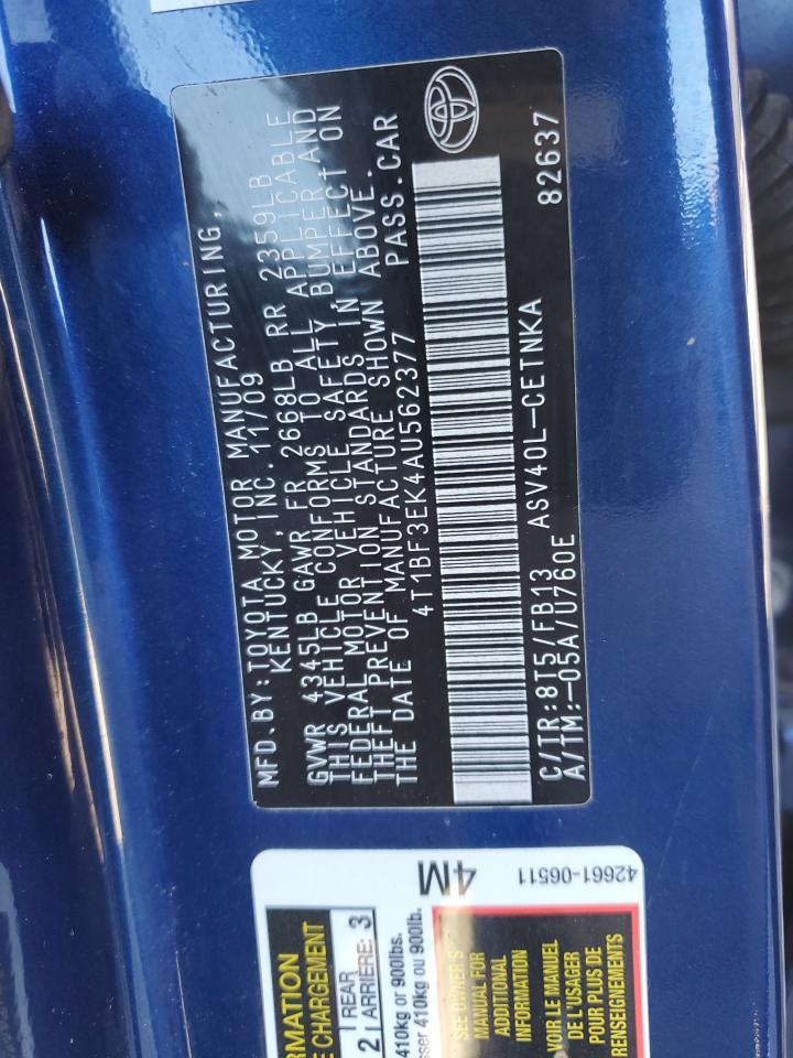 2010 Toyota Camry VIN 4T1BF3EK4AU562377 Copart auction photo, front end damage thumbnail 15