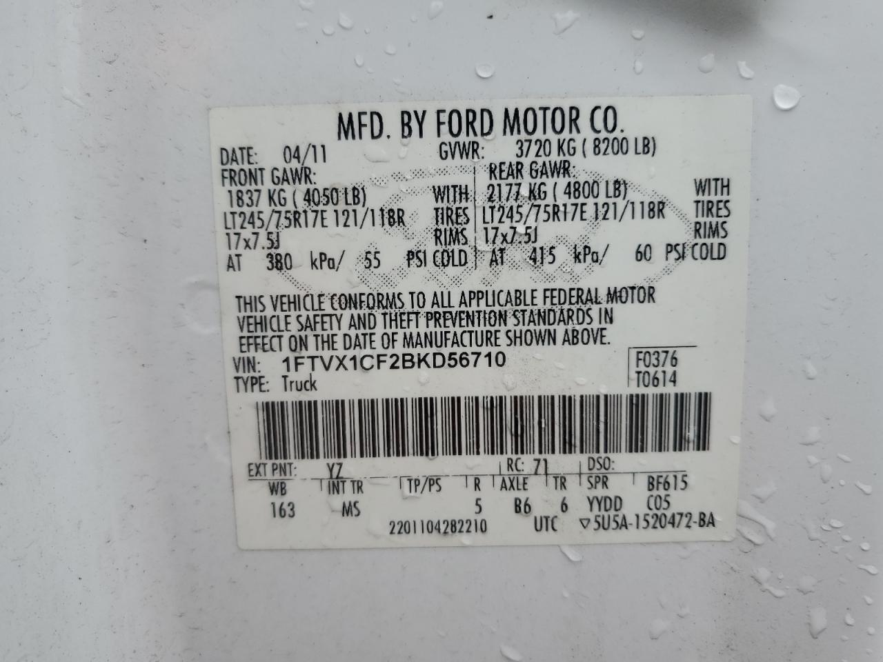 2011 Ford F-150 VIN 1FTVX1CF2BKD56710 Copart auction photo, front end / undercarriage damage thumbnail 12