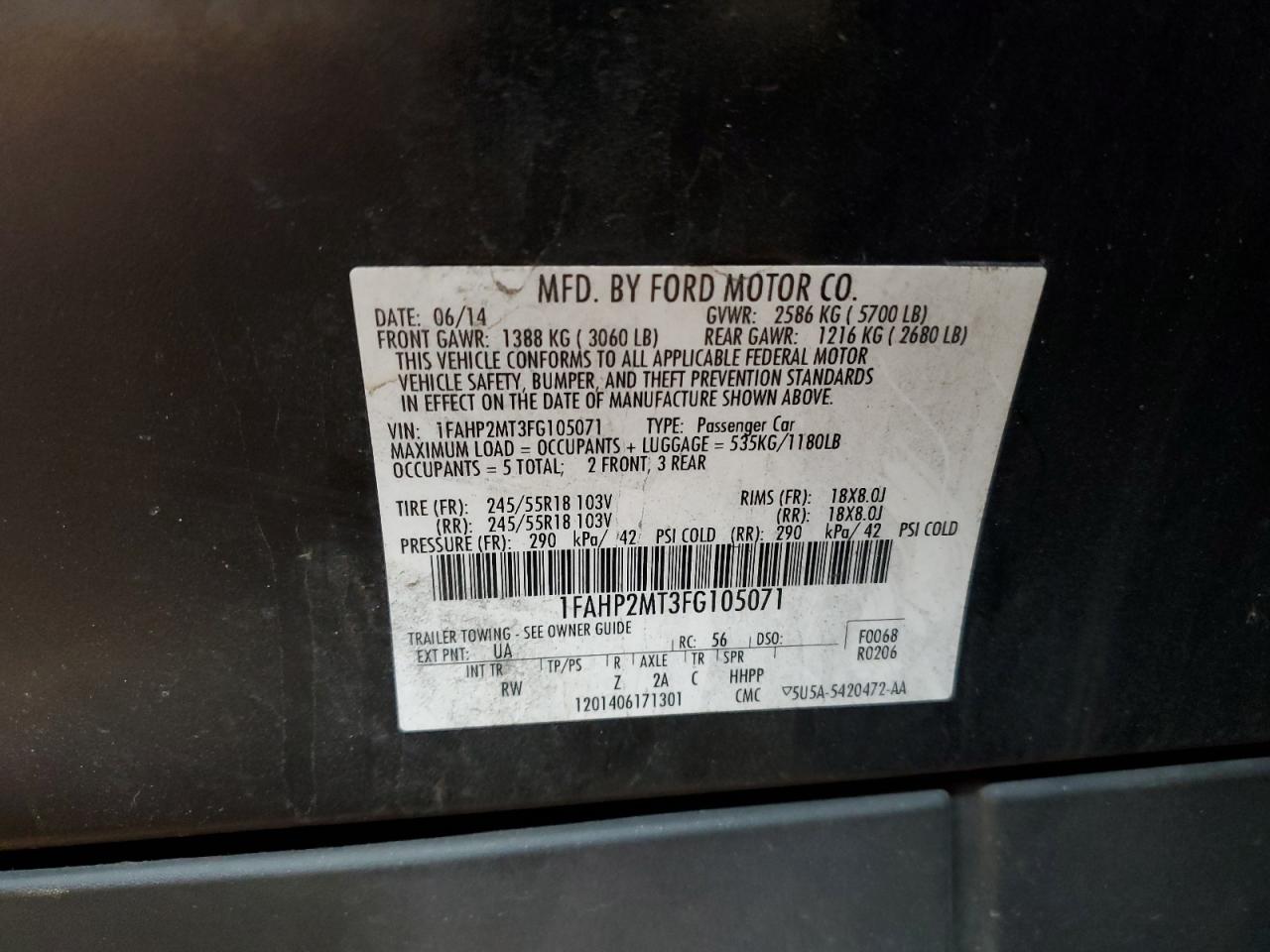 2015 Ford Taurus VIN 1FAHP2MT3FG105071 Copart auction photo, front end damage thumbnail 12
