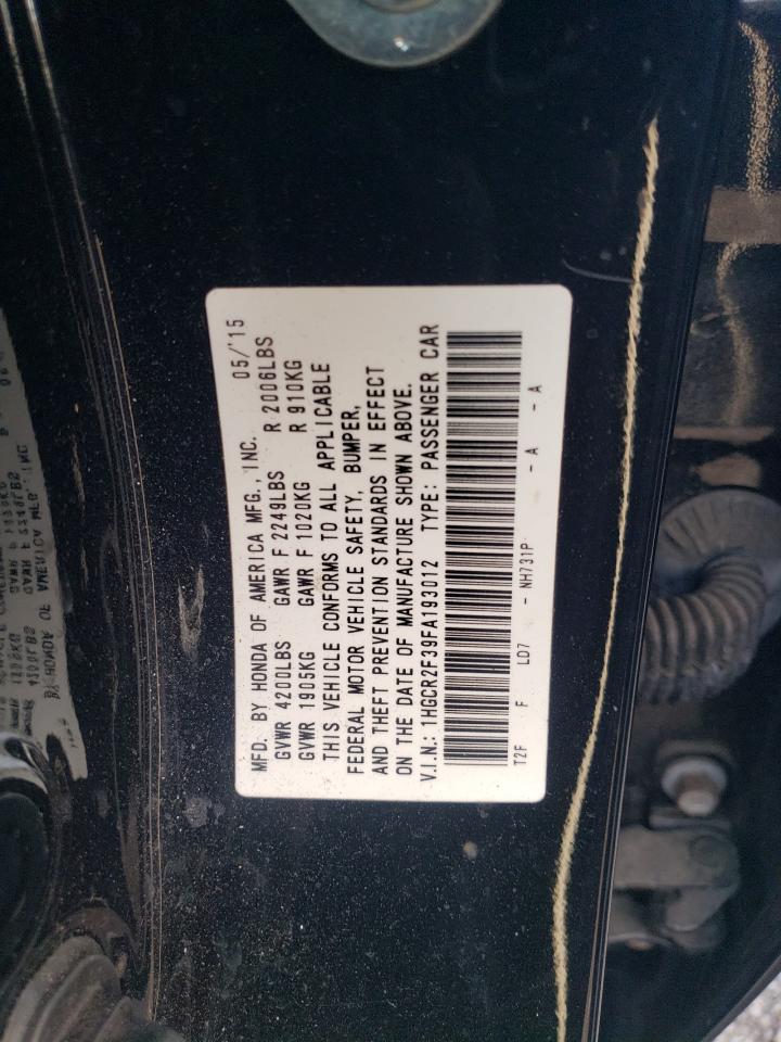 2015 Honda Accord VIN 1HGCR2F39FA193012 Copart auction photo, front end / undercarriage damage thumbnail 12