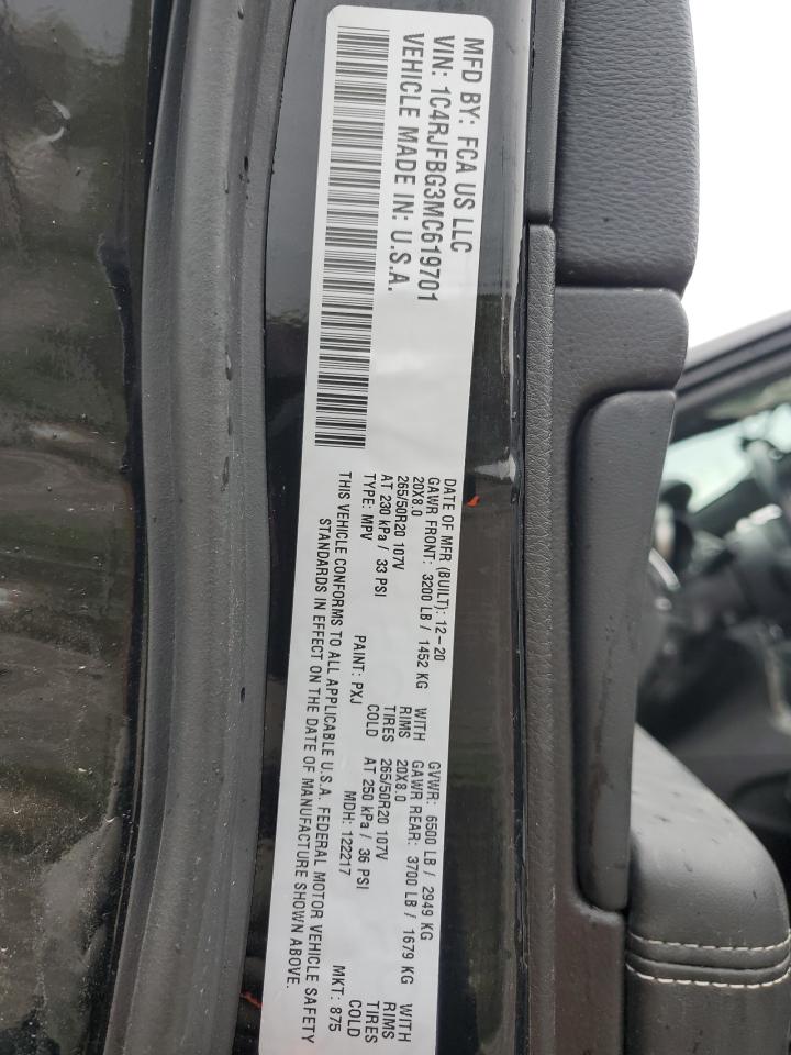 2021 Jeep Grand Cherokee VIN 1C4RJFBG3MC619701 Copart auction photo, top/roof / mechanical damage thumbnail 13