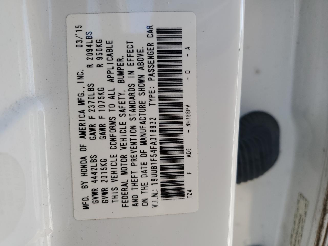 2015 Acura TLX VIN 19UUB1F54FA018932 Copart auction photo, front end / minor dent/scratches damage thumbnail 13