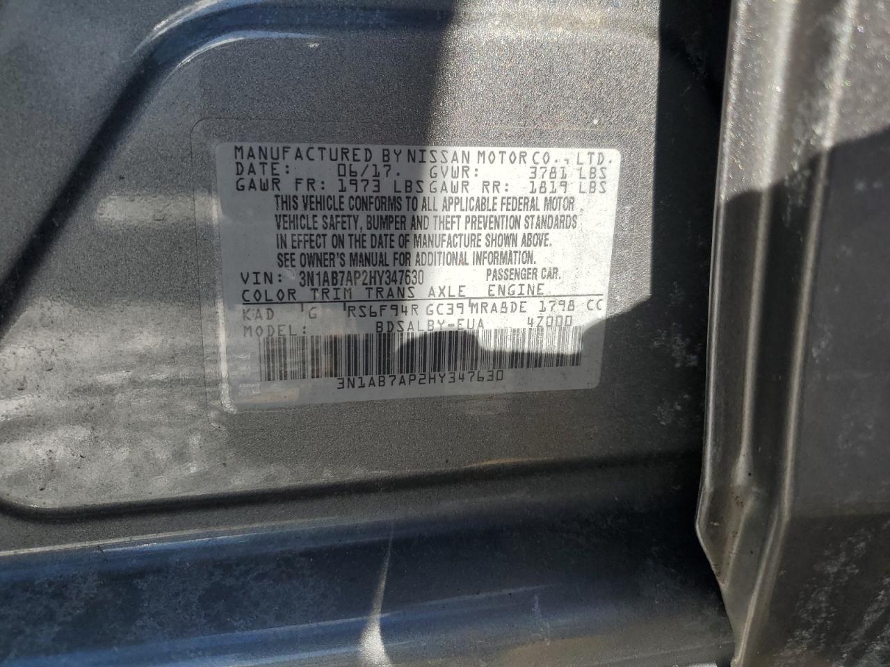 2017 Nissan Sentra VIN 3N1AB7AP2HY347630 Copart auction photo, front end / rear end damage thumbnail 14