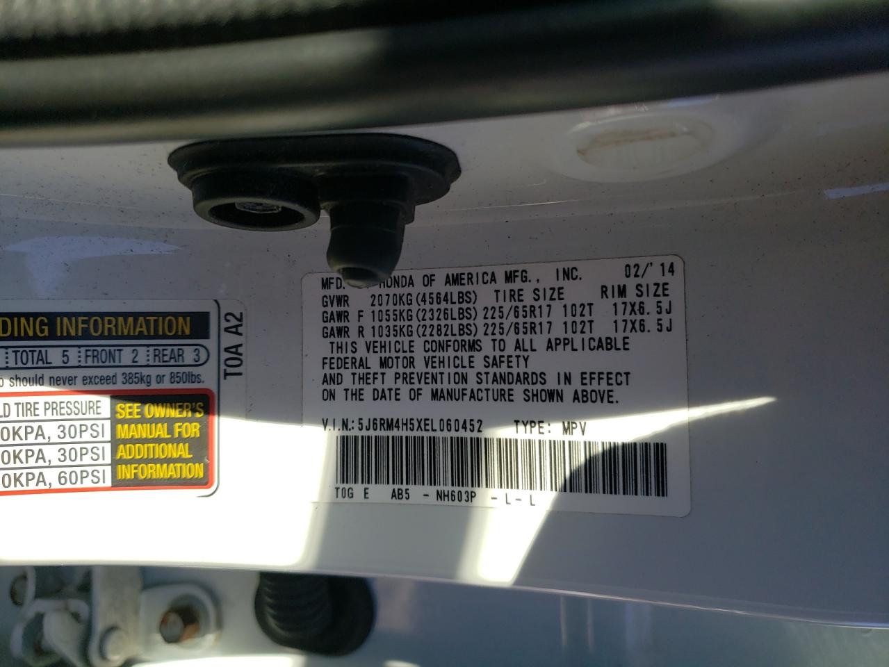 2014 Honda CR-V VIN 5J6RM4H5XEL060452 Copart auction photo, front end damage thumbnail 12