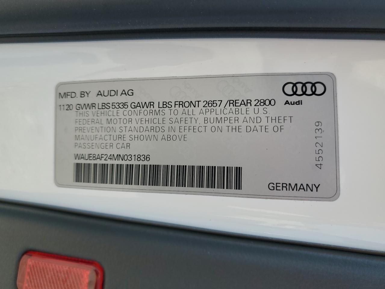 2021 Audi A6 VIN WAUE8AF24MN031836 Copart auction photo, side / front end damage thumbnail 12