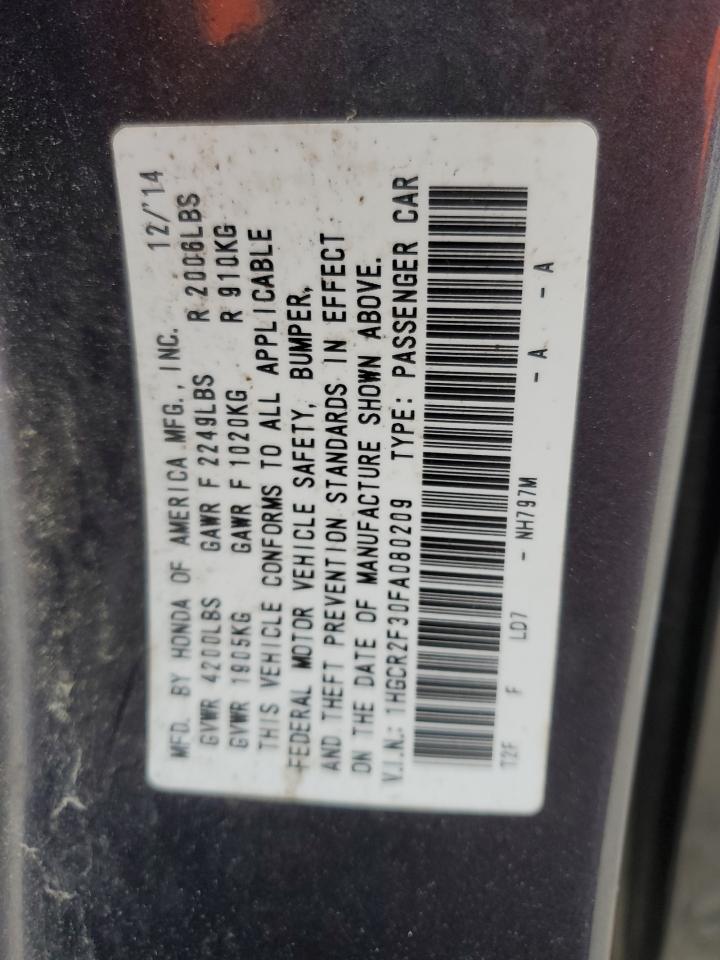 2015 Honda Accord VIN 1HGCR2F30FA080209 Copart auction photo, front end / rear end damage thumbnail 15