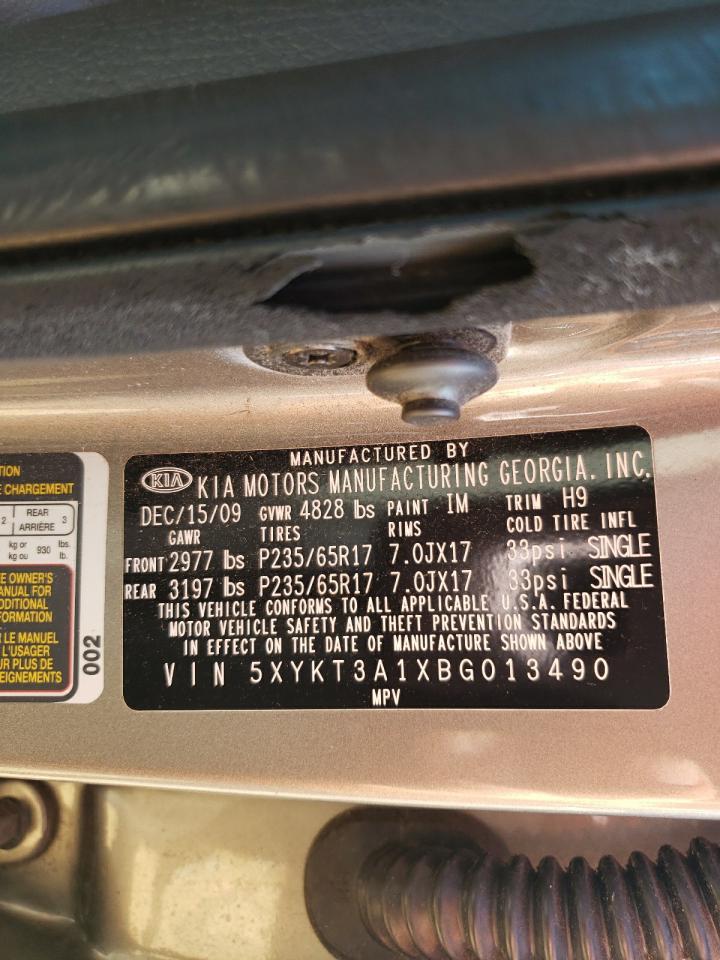 2011 KIA Sorento VIN 5XYKT3A1XBG013490 Copart auction photo, front end / rear end damage thumbnail 13