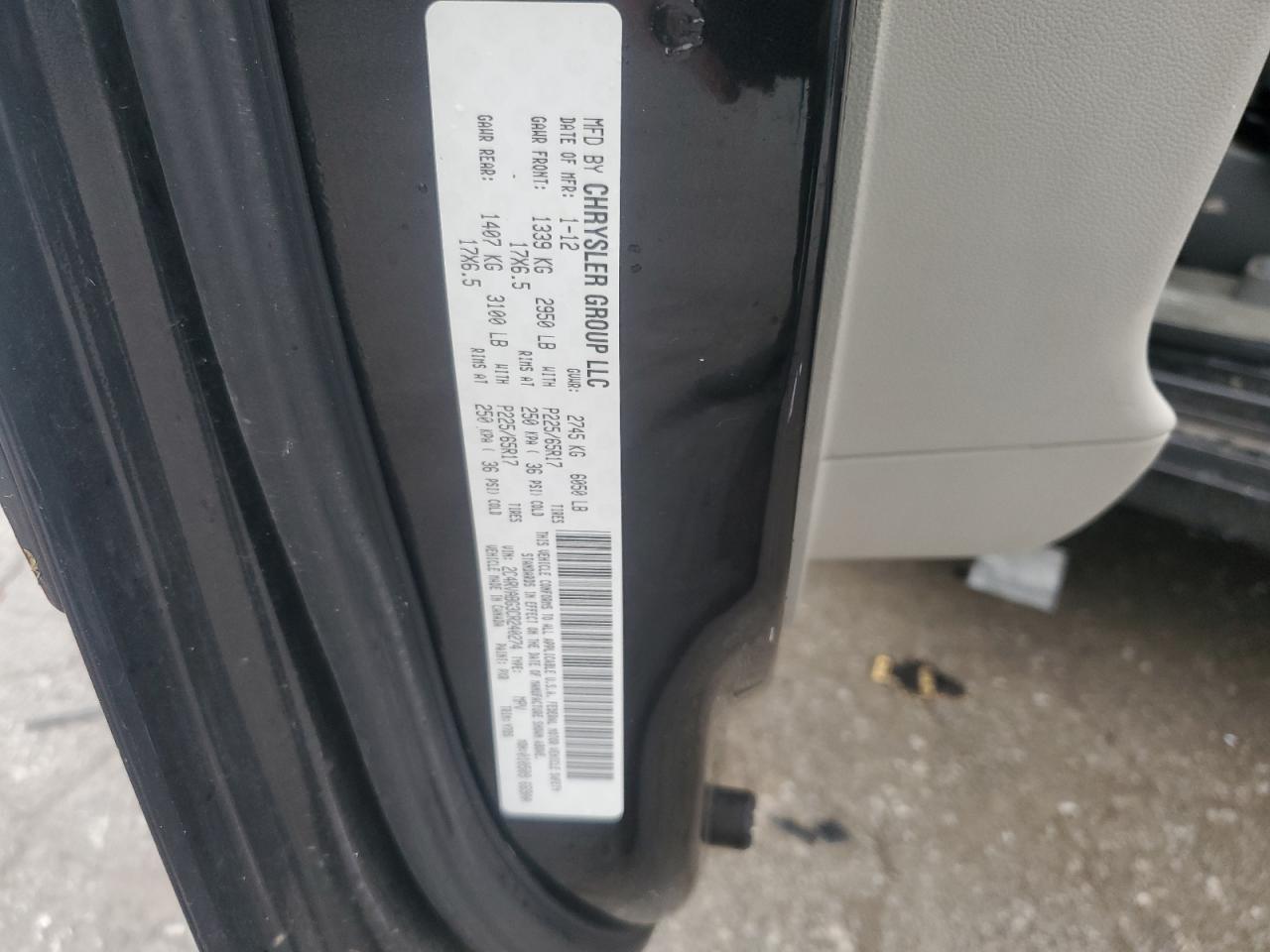 2012 Volkswagen Routan VIN 2C4RVABG3CR240274 Copart auction photo, side / front end damage thumbnail 13