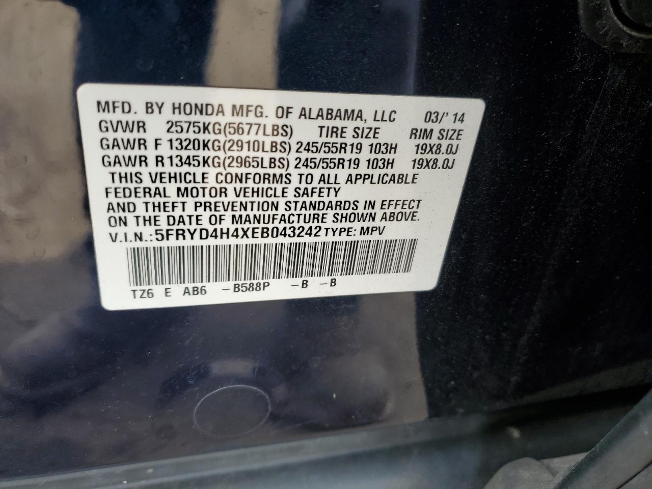 2014 Acura MDX VIN 5FRYD4H4XEB043242 Copart auction photo, front end damage thumbnail 13