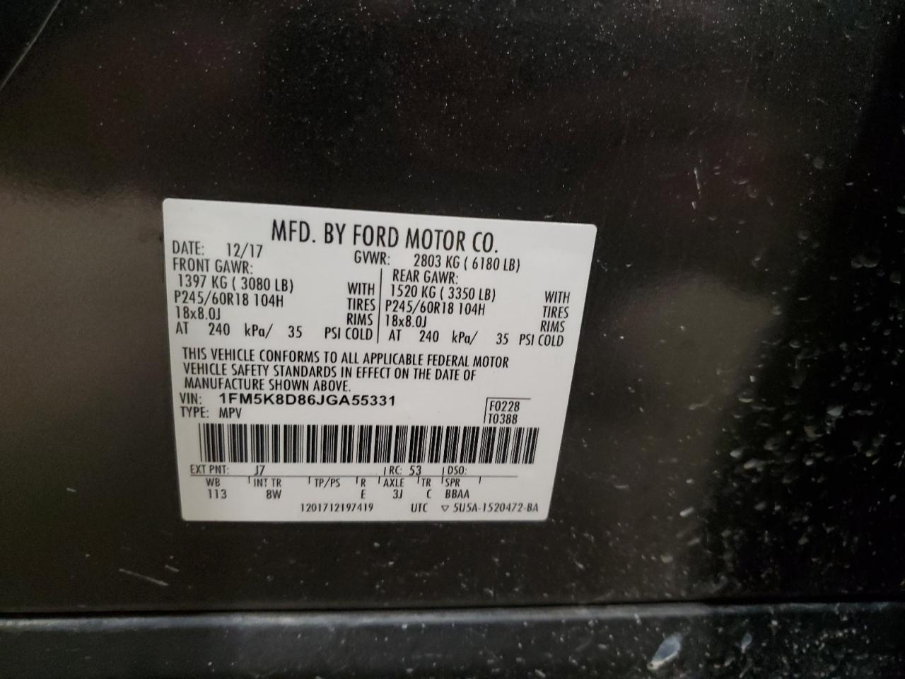 2018 Ford Explorer VIN 1FM5K8D86JGA55331 Copart auction photo, burn - engine / burn damage thumbnail 13