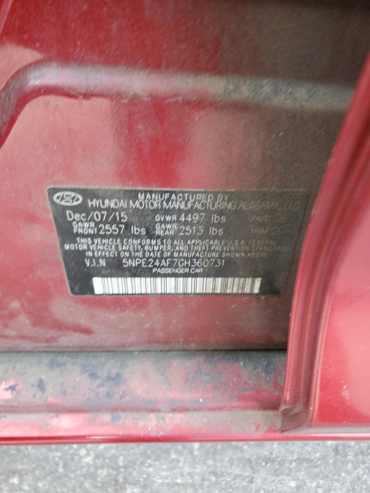 2016 Hyundai Sonata VIN 5NPE24AF7GH360731 Copart auction photo, mechanical damage thumbnail 13