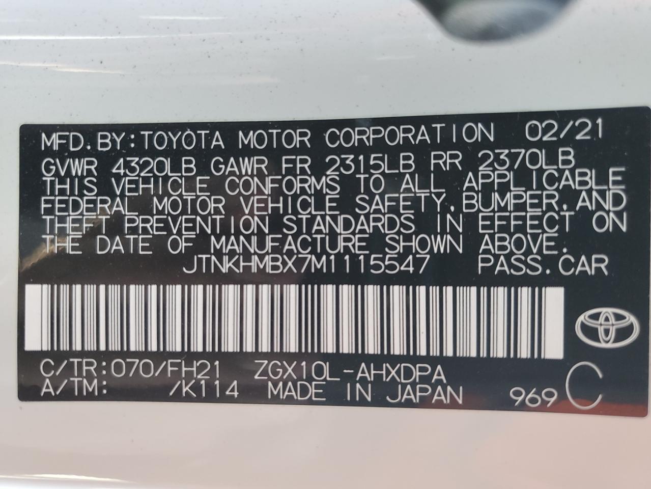 2021 Toyota C-HR VIN JTNKHMBX7M1115547 Copart auction photo, front end damage thumbnail 14