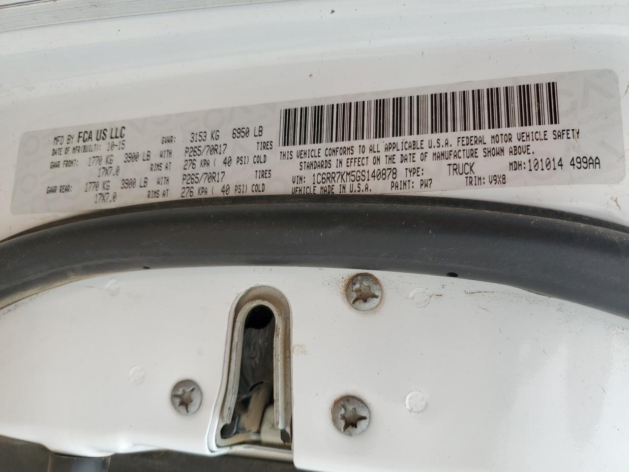 2016 RAM 1500 VIN 1C6RR7KM5GS140878 Copart auction photo, water/flood damage thumbnail 12
