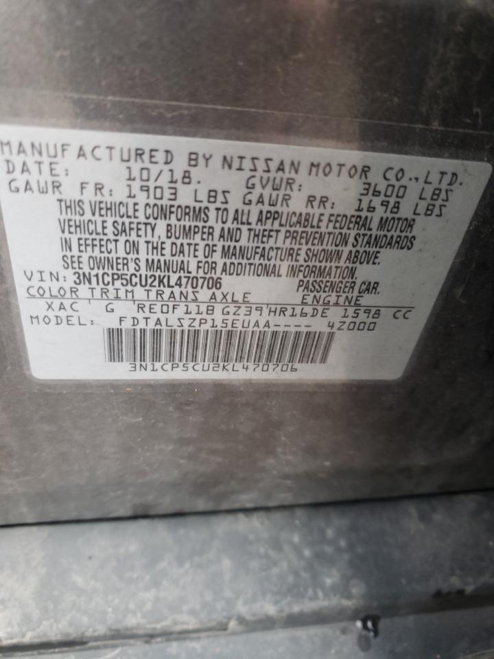 2019 Nissan Kicks VIN 3N1CP5CU2KL470706 Copart auction photo, rear end / minor dent/scratches damage thumbnail 15
