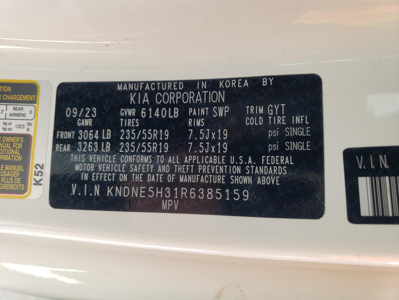 2024 KIA Carnival VIN KNDNE5H31R6385159 Copart auction photo, front end / side damage thumbnail 14