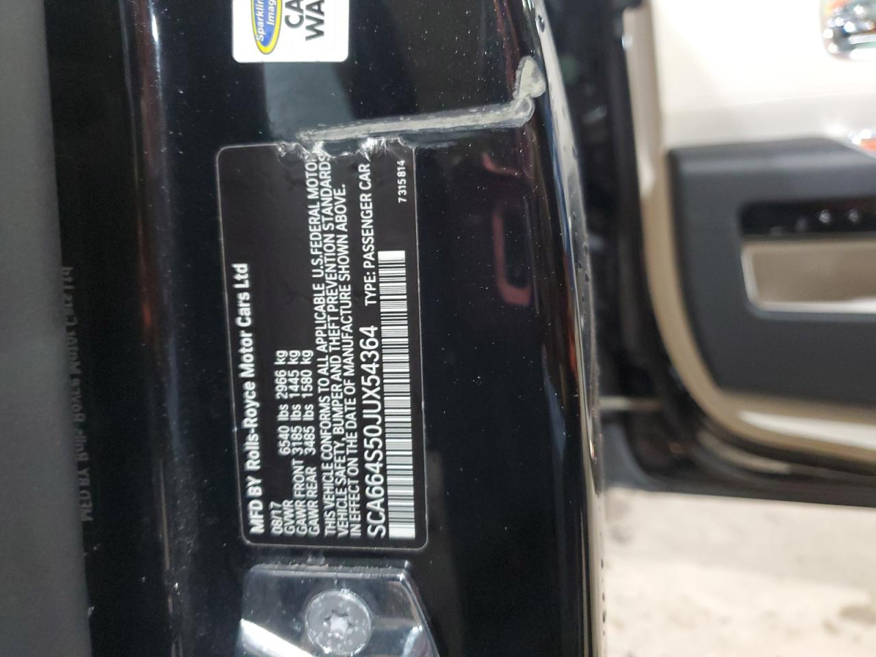 2018 Rolls-Royce Ghost VIN SCA664S50JUX54364 Copart auction photo, minor dent/scratches damage thumbnail 12