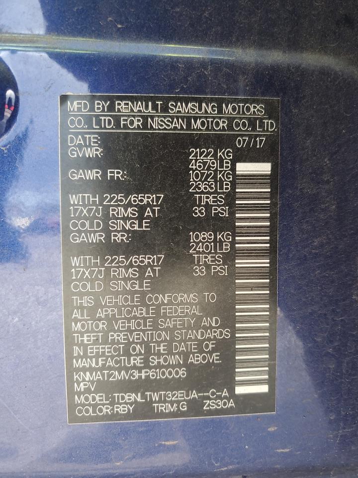 2017 Nissan Rogue VIN KNMAT2MV3HP610006 Copart auction photo, front end damage thumbnail 14
