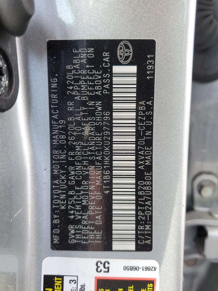 2019 Toyota Camry VIN 4T1B61HK0KU297796 Copart auction photo, front end damage thumbnail 15
