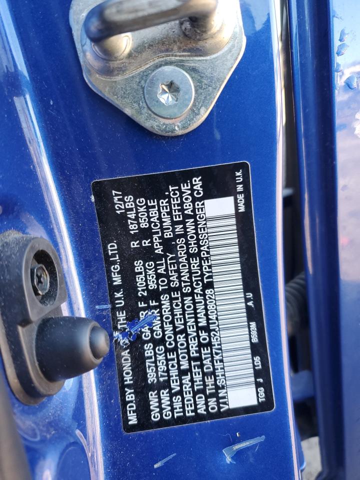 2018 Honda Civic VIN SHHFK7H52JU408028 Copart auction photo, front end damage thumbnail 14