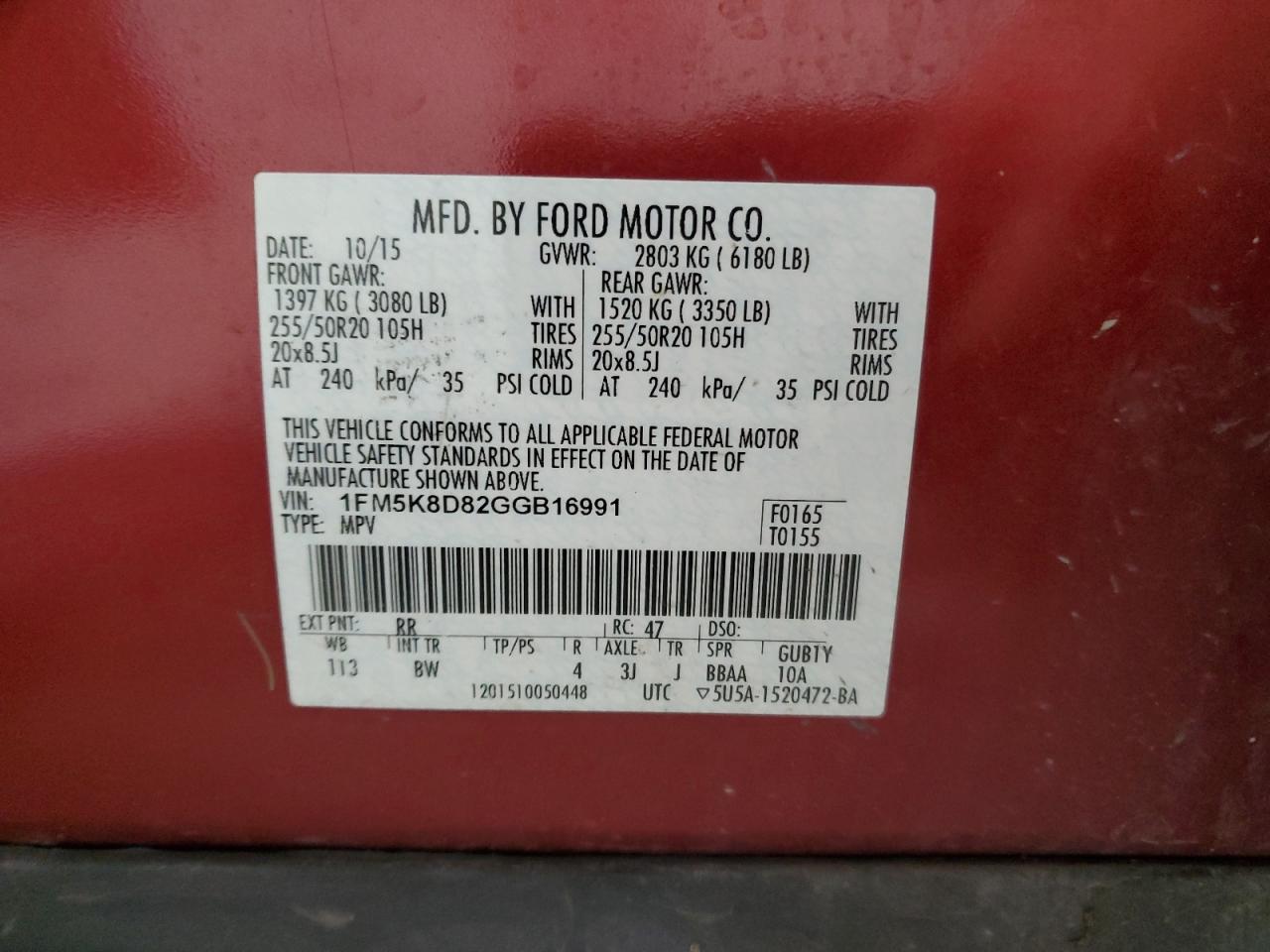 2016 Ford Explorer VIN 1FM5K8D82GGB16991 Copart auction photo, mechanical / minor dent/scratches damage thumbnail 13