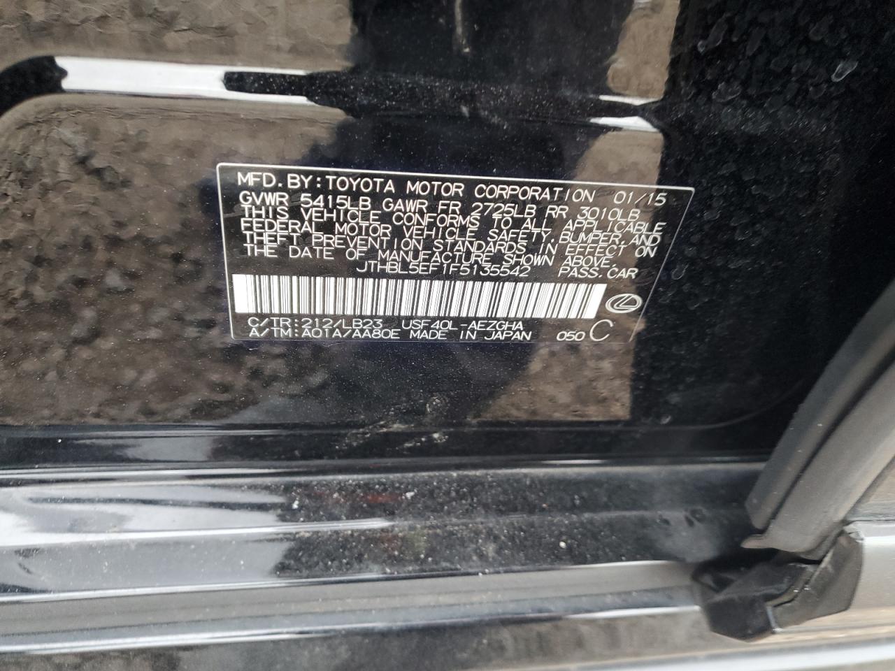 2015 Lexus LS VIN JTHBL5EF1F5135542 Copart auction photo, front end damage thumbnail 12