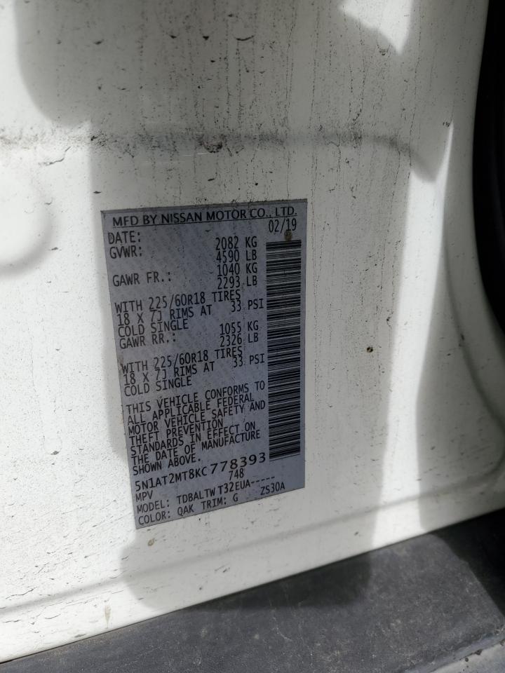 2019 Nissan Rogue VIN 5N1AT2MT8KC778393 Copart auction photo, front end damage thumbnail 13