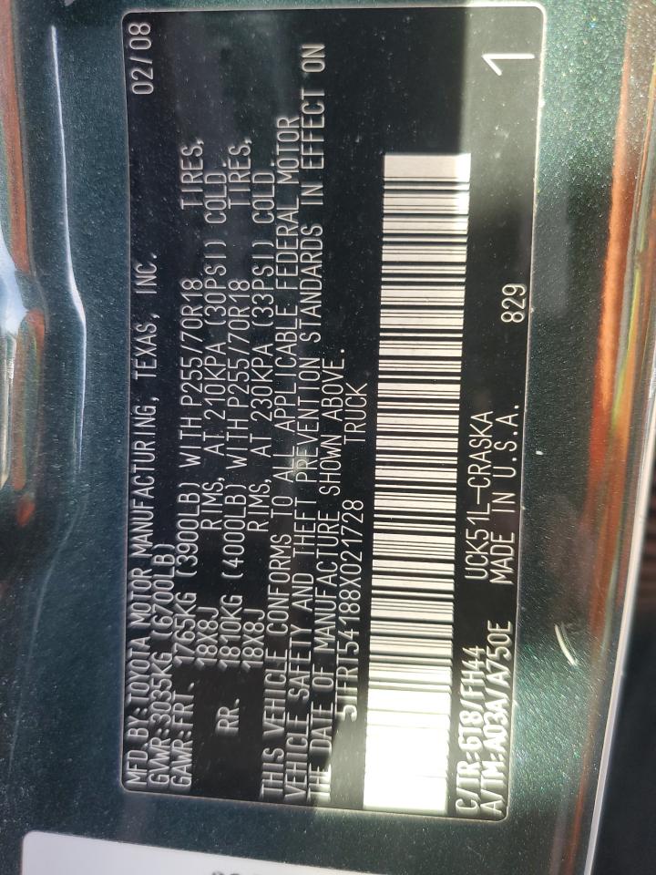 2008 Toyota Tundra VIN 5TFRT54188X021728 Copart auction photo, side damage thumbnail 12