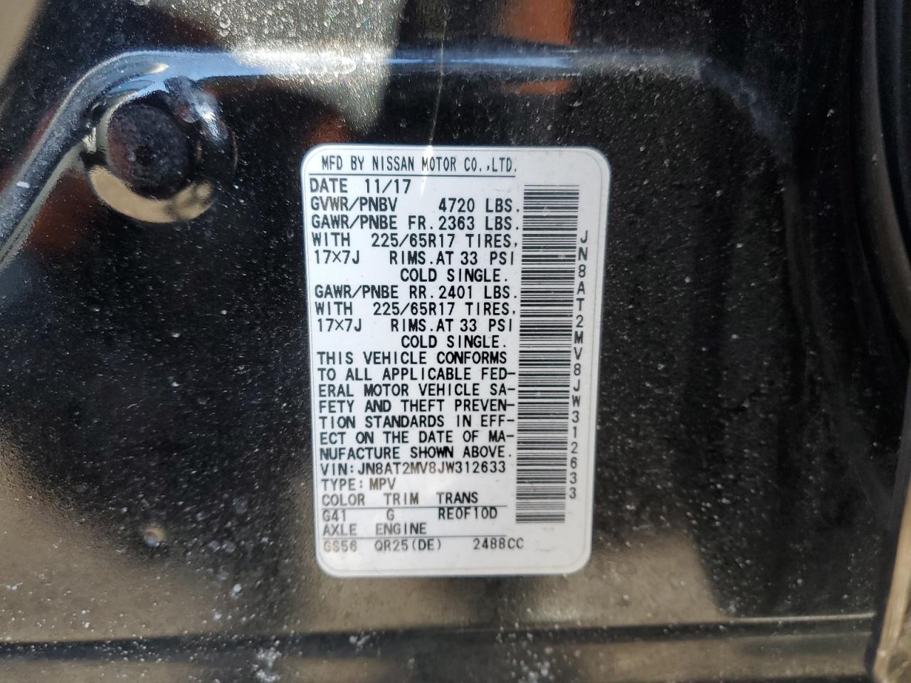 2018 Nissan Rogue VIN JN8AT2MV8JW312633 Copart auction photo, rear end damage thumbnail 13