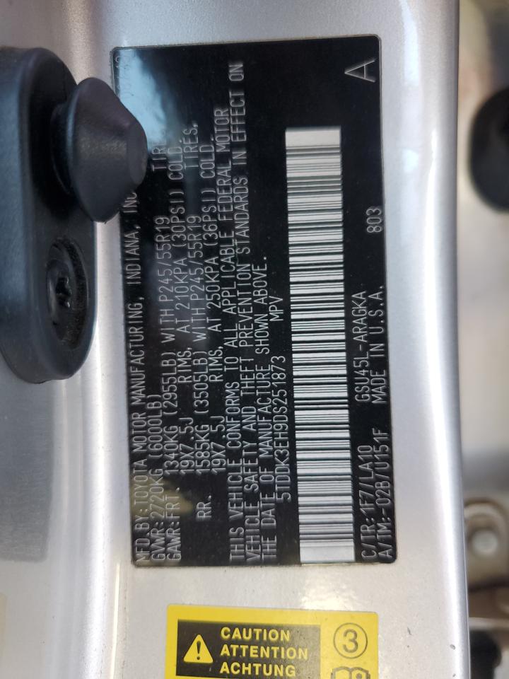 2013 Toyota Highlander VIN 5TDDK3EH9DS251873 Copart auction photo, all over damage thumbnail 16