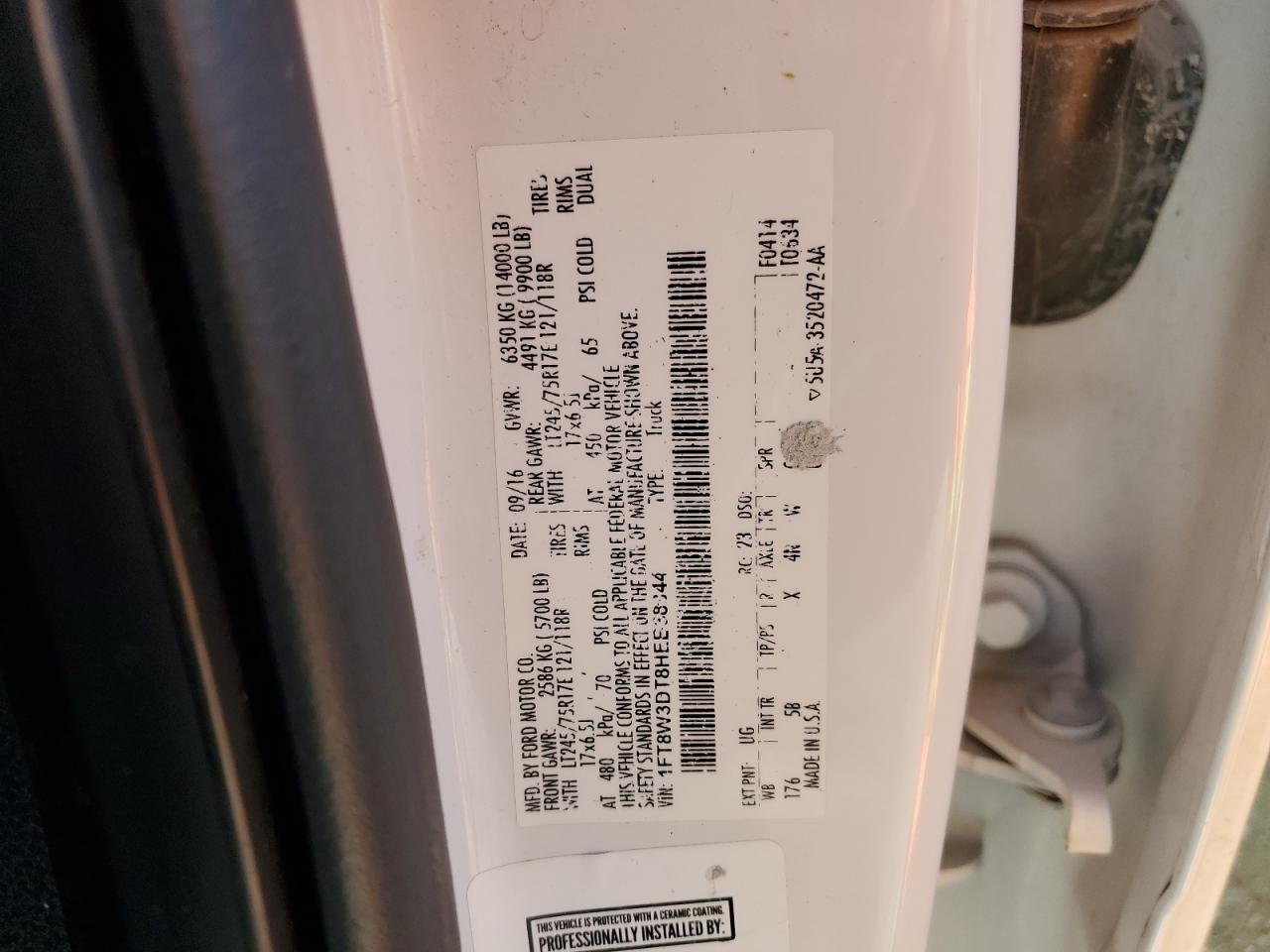 2017 Ford F350 VIN 1FT8W3DT8HEB38844 Copart auction photo, side damage thumbnail 13