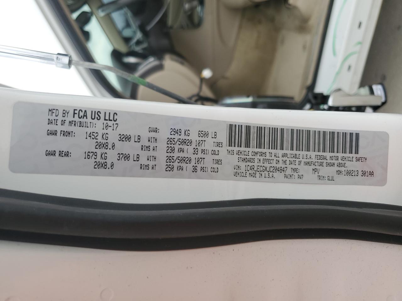 2018 Jeep Grand Cherokee VIN 1C4RJECGXJC204847 Copart auction photo, all over damage thumbnail 14