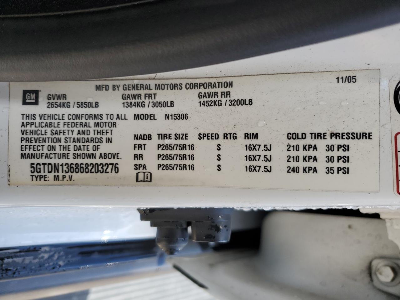 2006 Hummer H3 VIN 5GTDN136868203276 Copart auction photo, side damage thumbnail 14