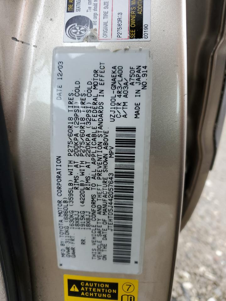 2004 Toyota Land Cruiser VIN JTEHT05J442057643 Copart auction photo, mechanical / side damage thumbnail 13
