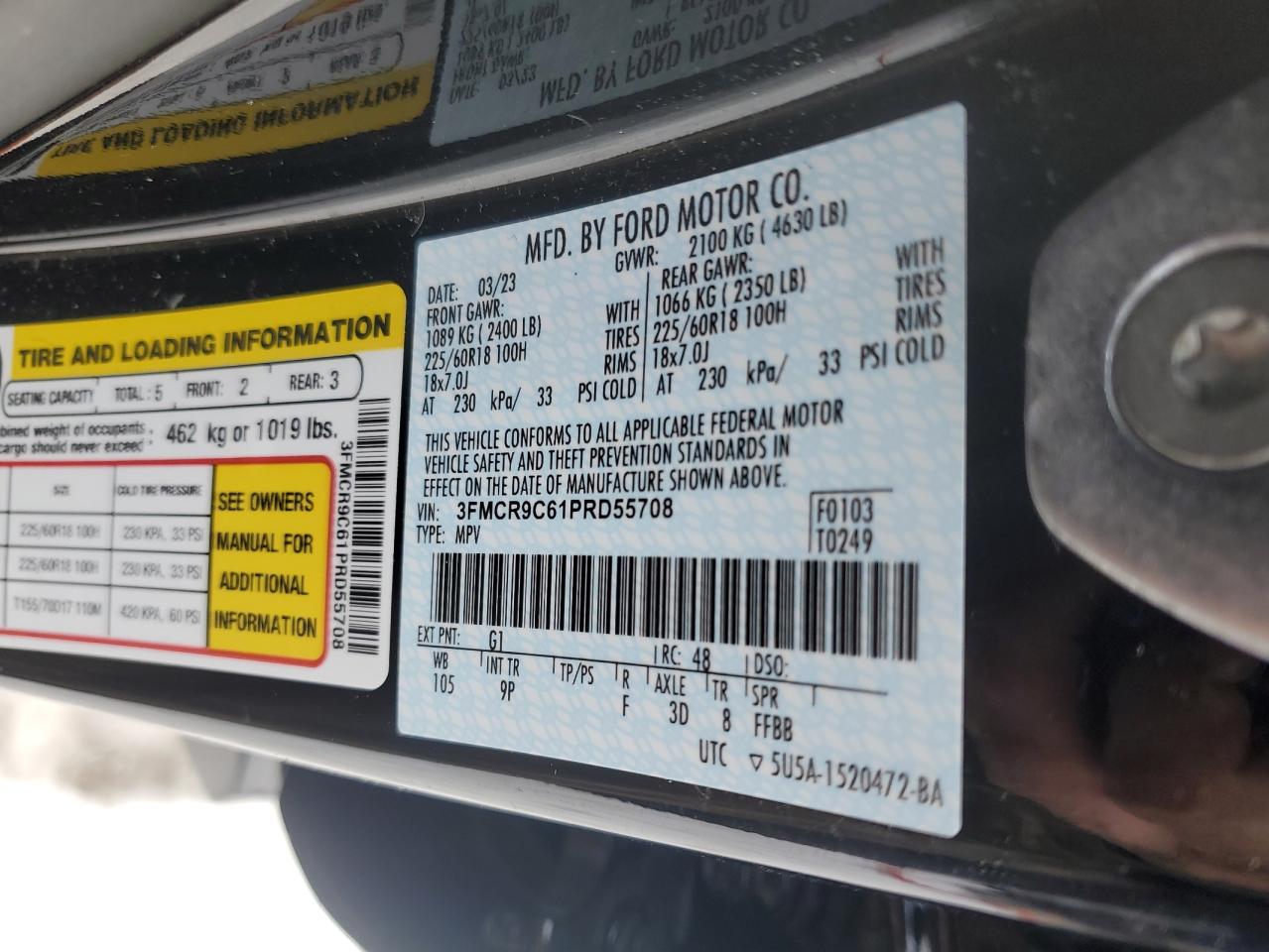 2023 Ford Bronco VIN 3FMCR9C61PRD55708 Copart auction photo, rear end damage thumbnail 13