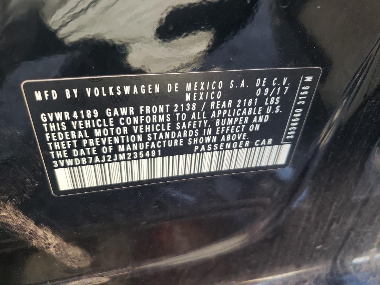 2018 Volkswagen Jetta VIN 3VWDB7AJ2JM235491 Copart auction photo, front end / minor dent/scratches damage thumbnail 12