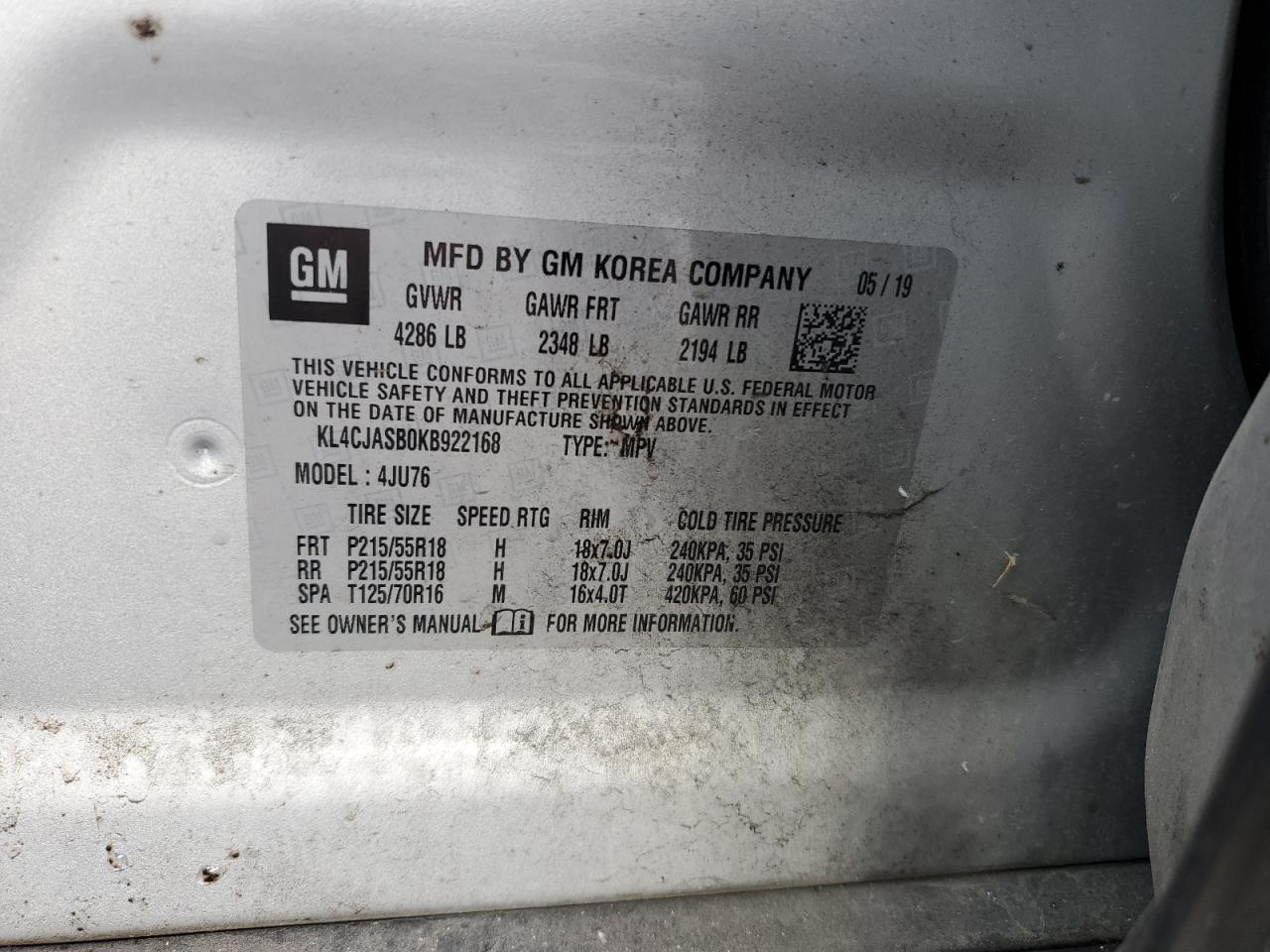 2019 Buick Encore VIN KL4CJASB0KB922168 Copart auction photo, front end / all over damage thumbnail 15