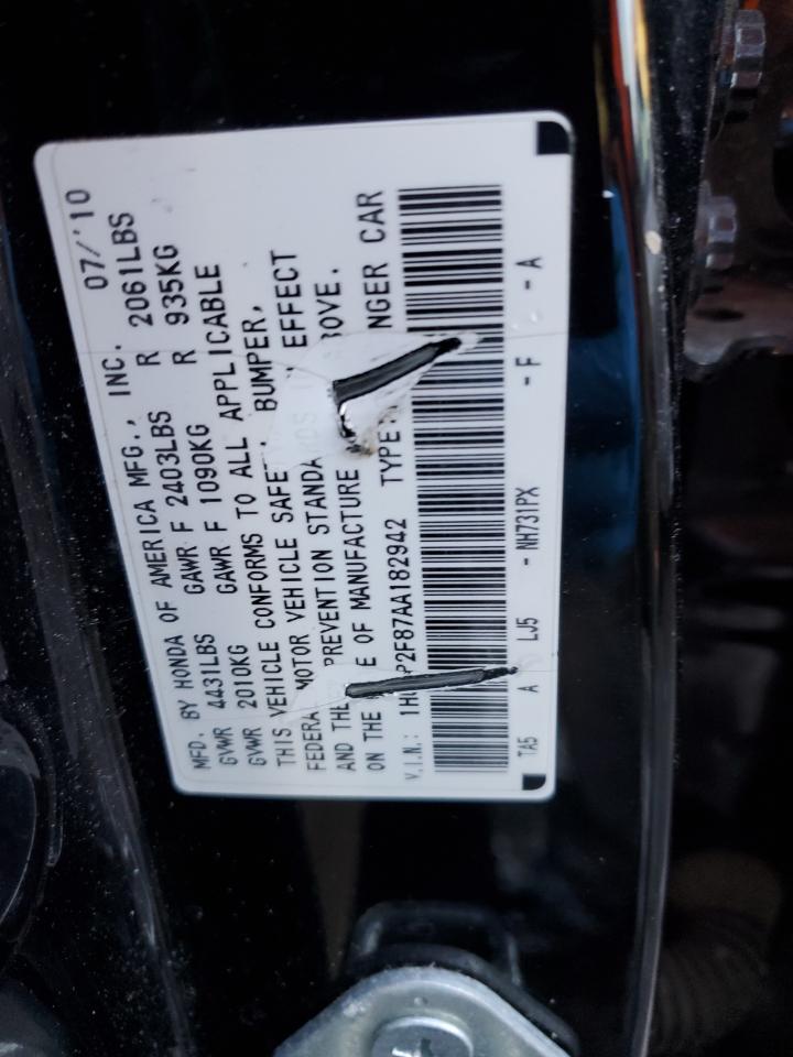 2010 Honda Accord VIN 1HGCP2F87AA182942 Copart auction photo, front end damage thumbnail 13