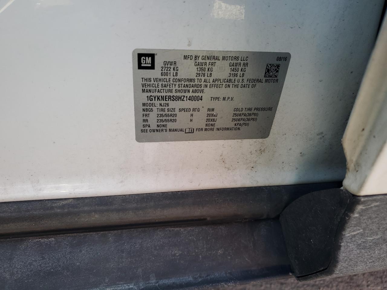 2017 Cadillac XT5 VIN 1GYKNERS8HZ140004 Copart auction photo, front end damage thumbnail 13