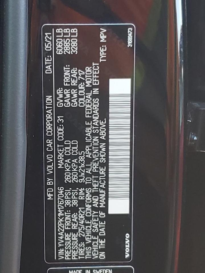 2021 Volvo XC90 VIN YV4A22PK1M1767046 Copart auction photo, rear end / minor dent/scratches damage thumbnail 13