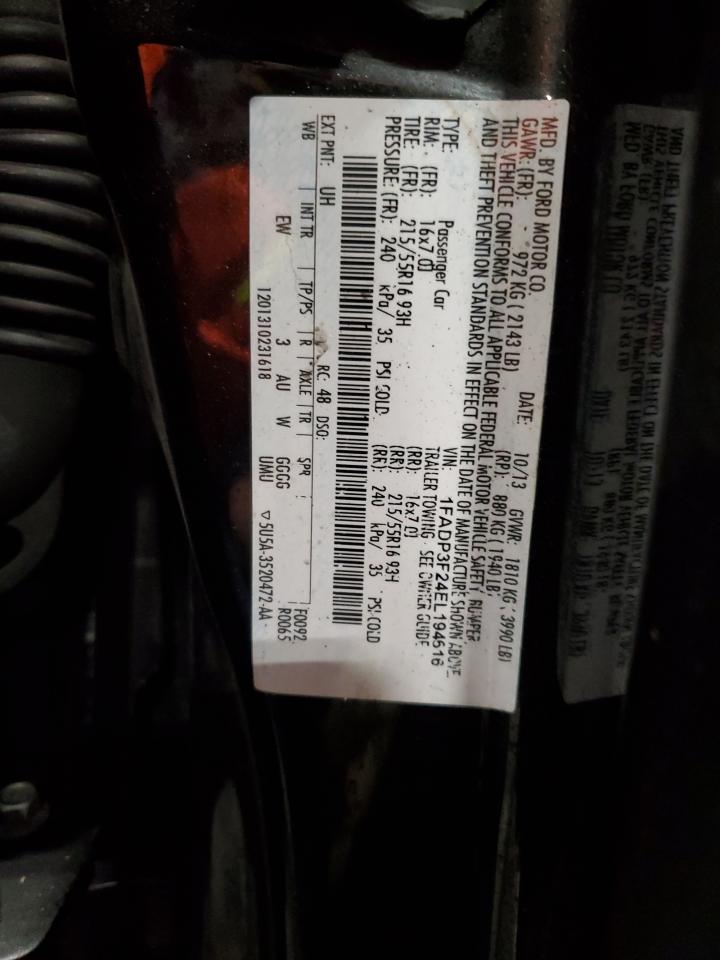 2014 Ford Focus VIN 1FADP3F24EL194616 Copart auction photo, front end damage thumbnail 14