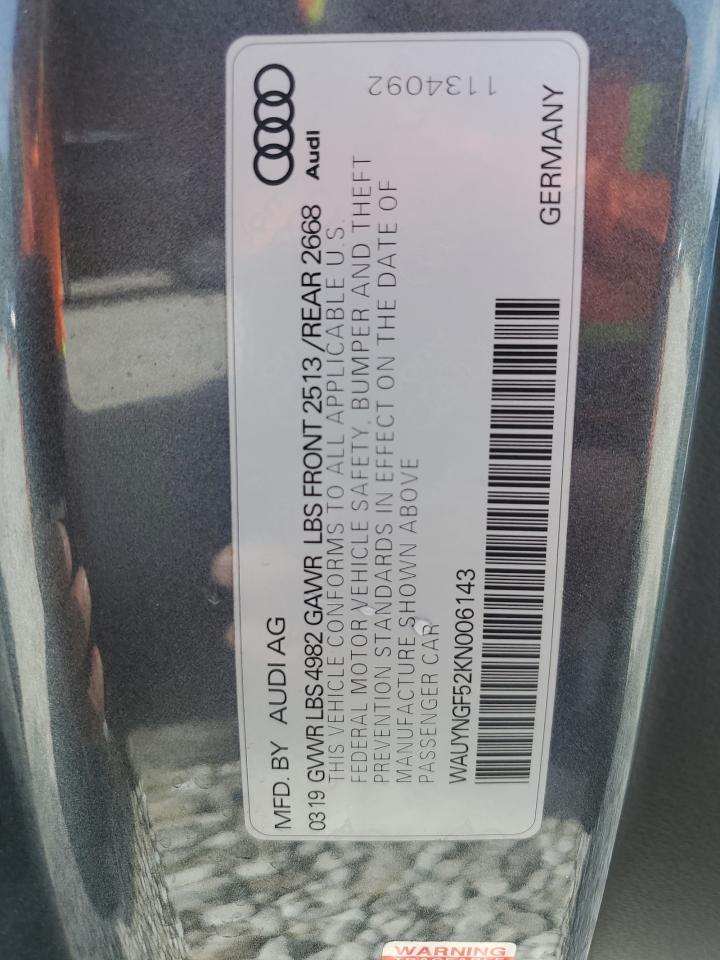 2019 Audi A5 VIN WAUYNGF52KN006143 Copart auction photo, undercarriage / minor dent/scratches damage thumbnail 12