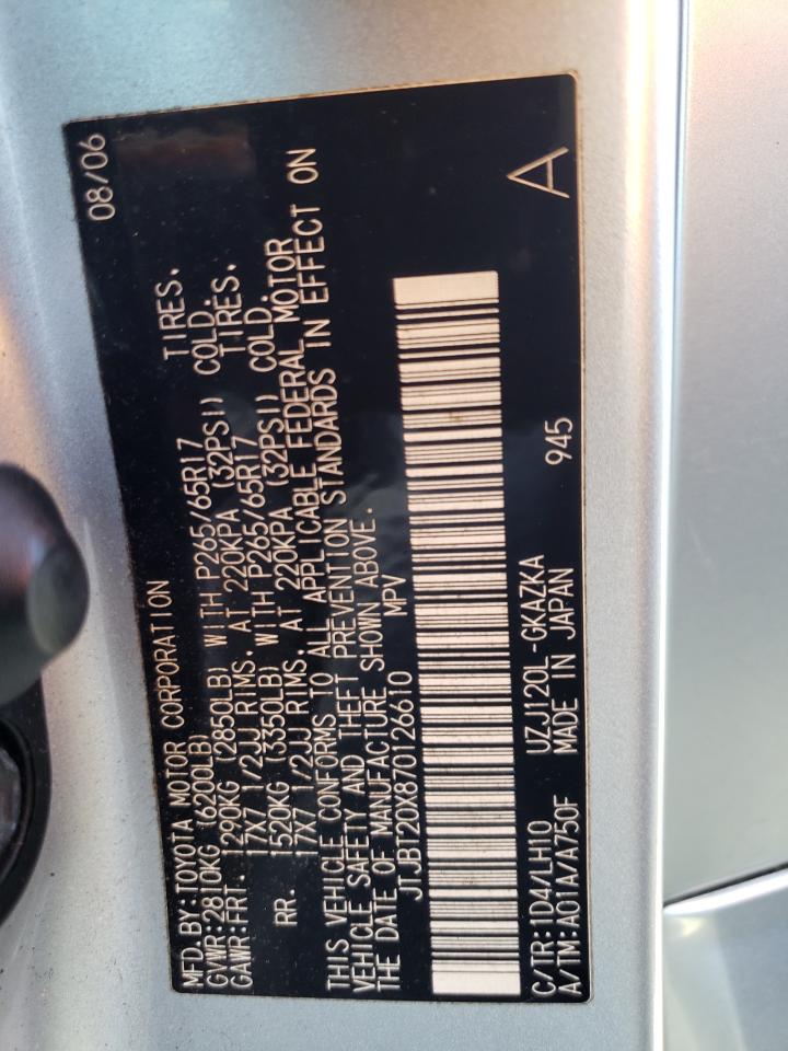 2007 Lexus GX VIN JTJBT20X870126610 Copart auction photo, all over damage thumbnail 15