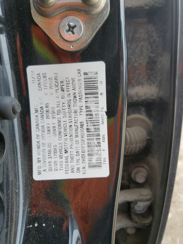 2015 Honda Civic VIN 2HGFB2F55FH510465 Copart auction photo, all over damage thumbnail 14