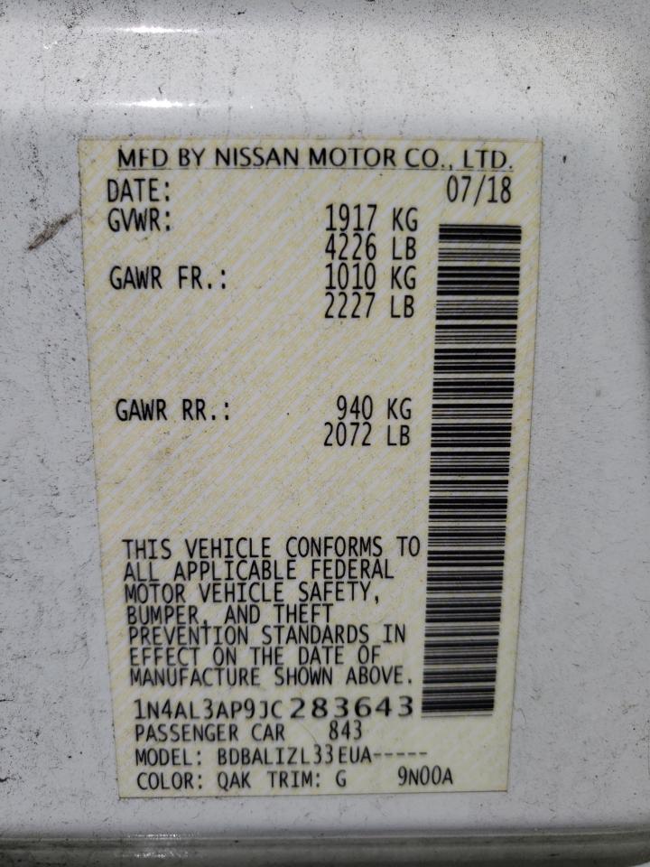 2018 Nissan Altima VIN 1N4AL3AP9JC283643 Copart auction photo, front end / minor dent/scratches damage thumbnail 12
