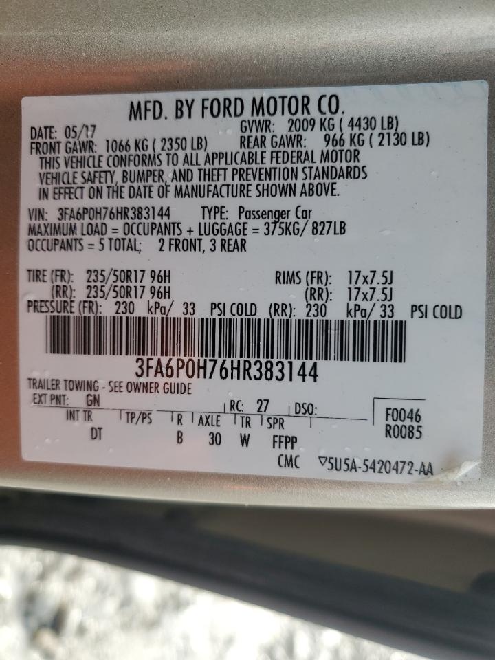 2017 Ford Fusion VIN 3FA6P0H76HR383144 Copart auction photo, side damage thumbnail 12