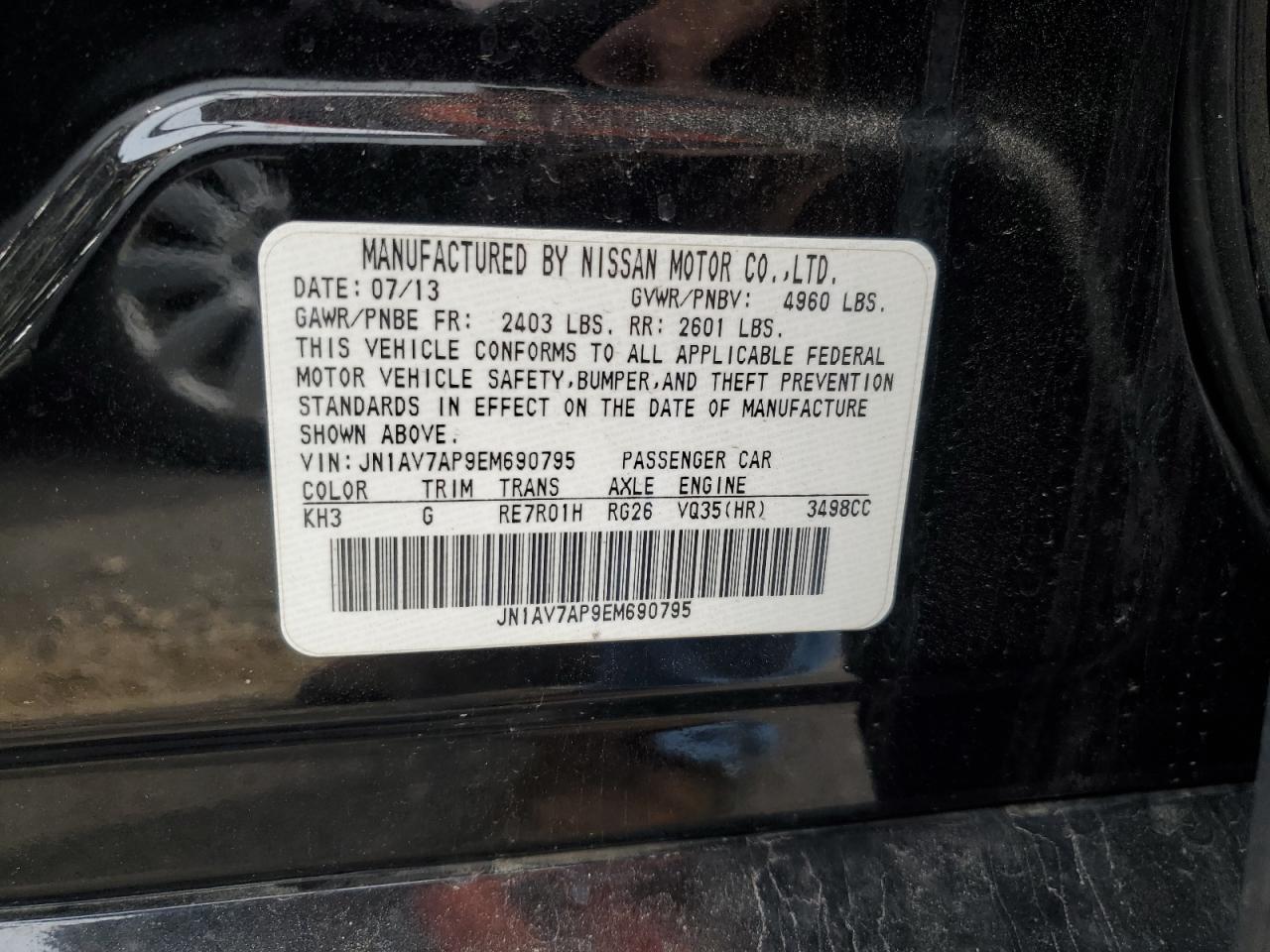 2014 Infiniti Q50 VIN JN1AV7AP9EM690795 Copart auction photo, all over damage thumbnail 13