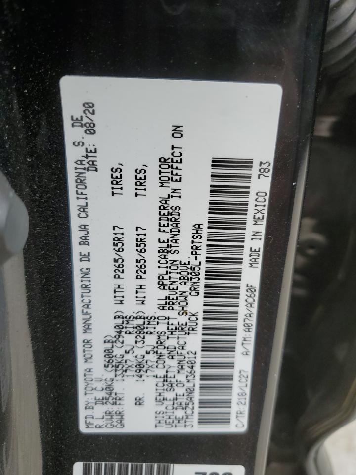 2020 Toyota Tacoma VIN 3TMCZ5AN0LM364012 Copart auction photo, all over damage thumbnail 12