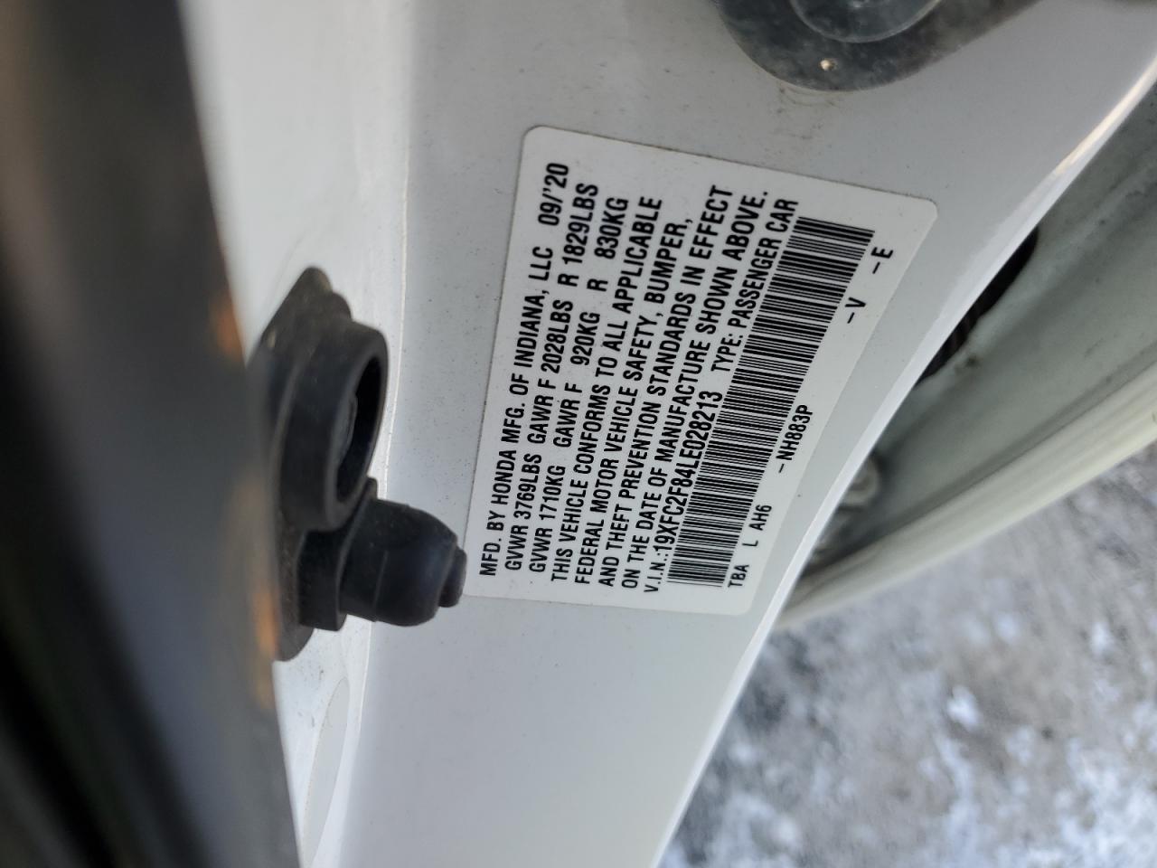 2020 Honda Civic VIN 19XFC2F84LE028213 Copart auction photo, front end damage thumbnail 13