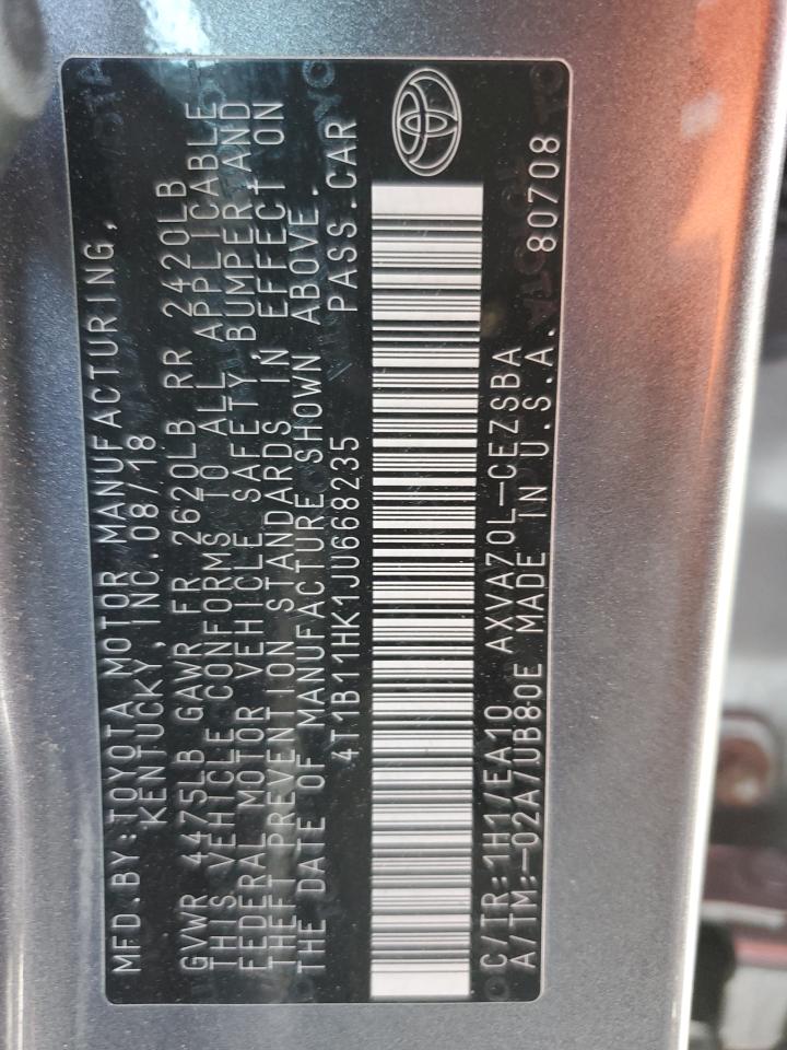 2018 Toyota Camry VIN 4T1B11HK1JU668235 Copart auction photo, front end / minor dent/scratches damage thumbnail 12